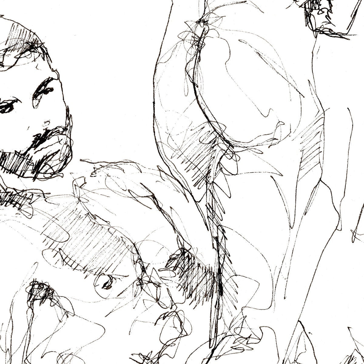 Three Nude Poses of the Handsome Man - Original Ink on Paper Artist Brenden Sanborn