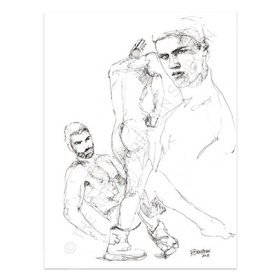 Three Nude Poses of the Handsome Man - Original Ink on Paper Artist Brenden Sanborn