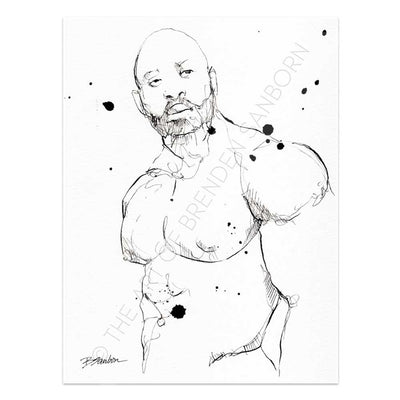 Handsome Bearded Muscle Guy - Original Ink on Paper Artist Brenden Sanborn