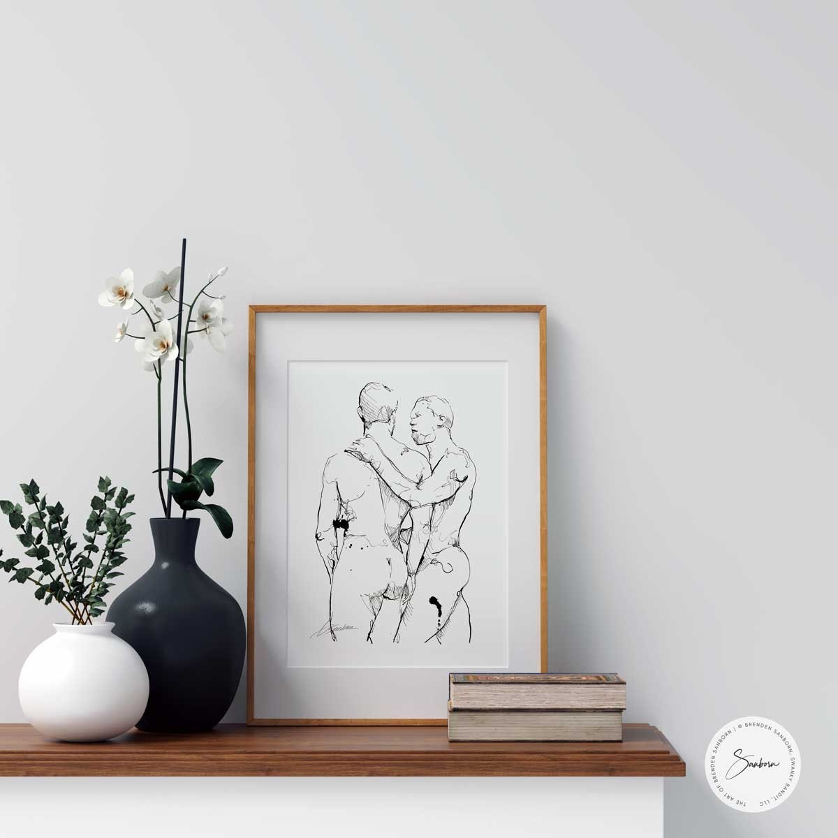 Men At the Resort - Original Ink on Paper Artist Brenden Sanborn