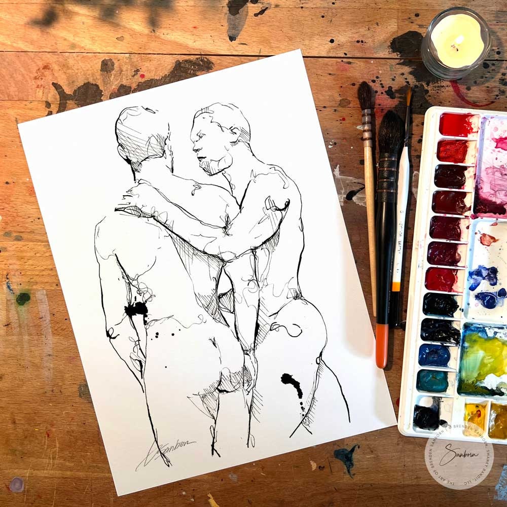 Men At the Resort - Original Ink on Paper Artist Brenden Sanborn