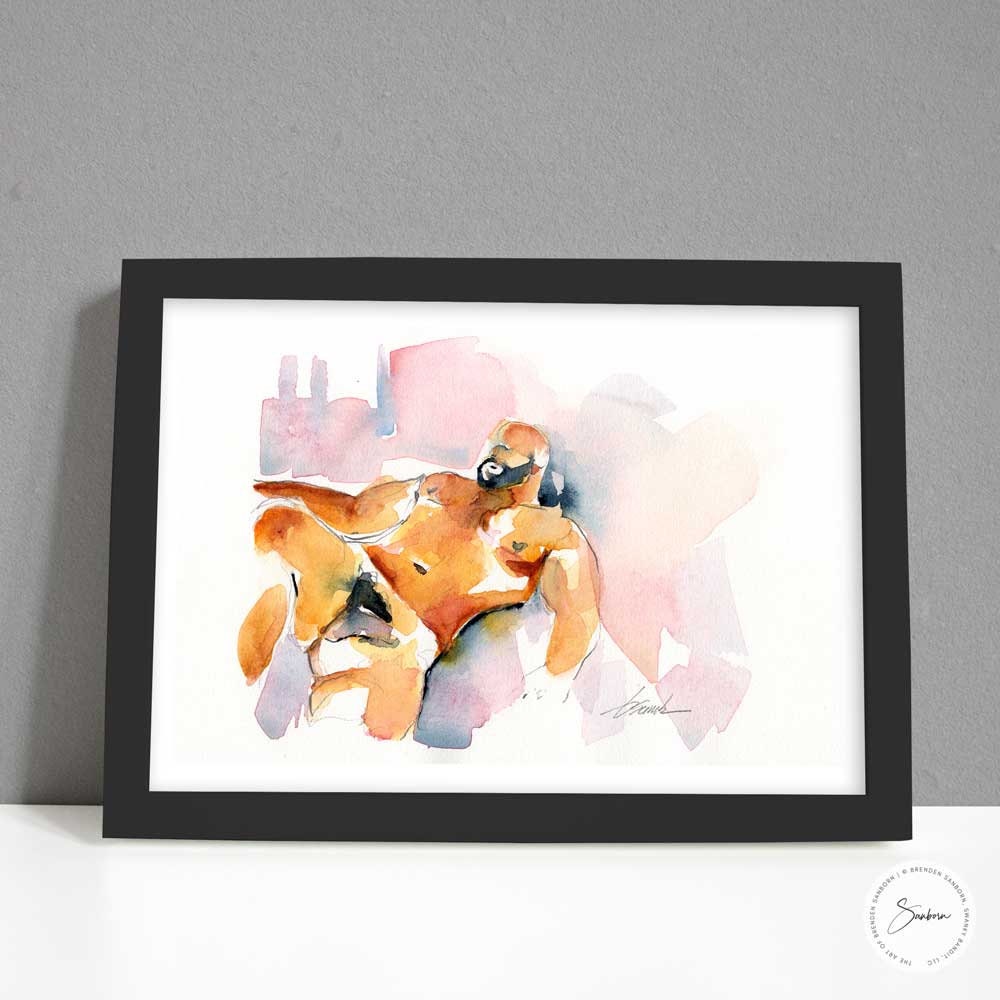 Handsome Furry Bear in Bed - Original Watercolor Painting