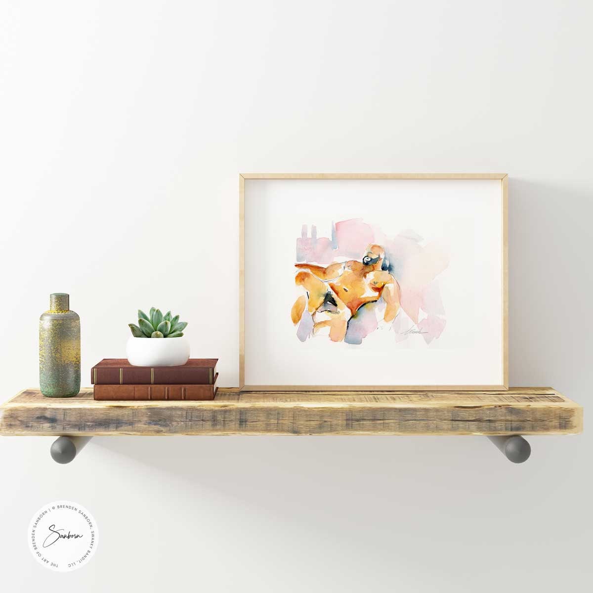Handsome Furry Bear in Bed - Original Watercolor Painting