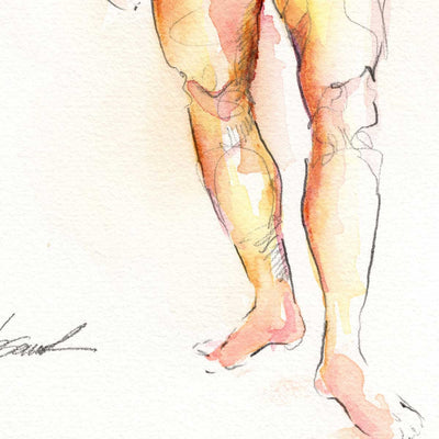 Hairy Chested Man Holding a Glass Full Nude - Original Watercolor Painting Artist Brenden Sanborn