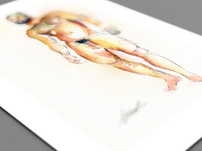 Hairy Chested Man Holding a Glass Full Nude - Original Watercolor Painting Artist Brenden Sanborn