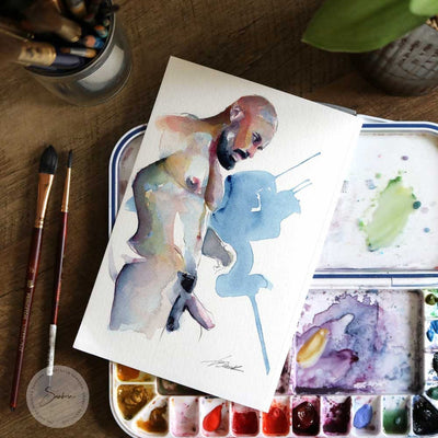 His Thoughts Excited Him - Original Watercolor Painting Artist Brenden Sanborn