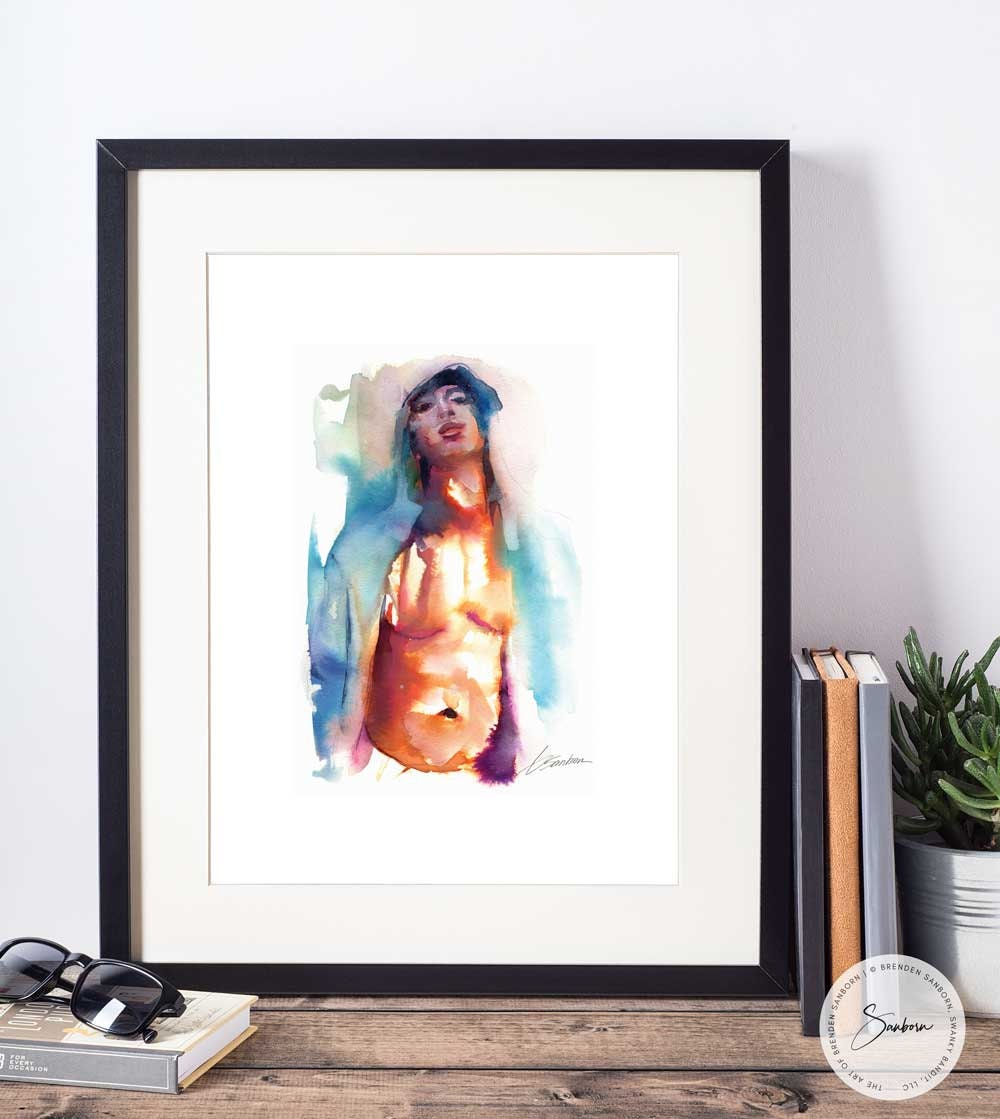 Handsome Man in a Hoodie  - Original Watercolor Painting