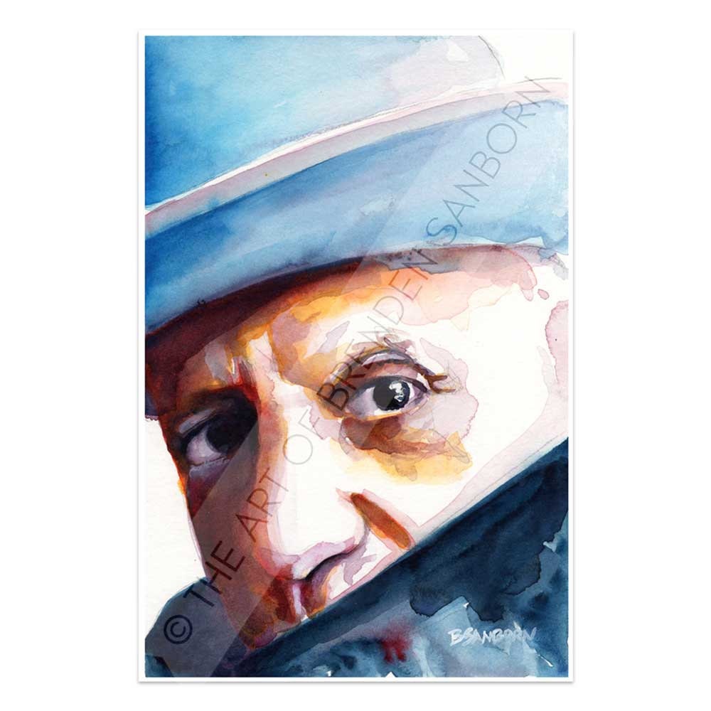 Pablo Picasso in Blue Hat - Original Watercolor Painting