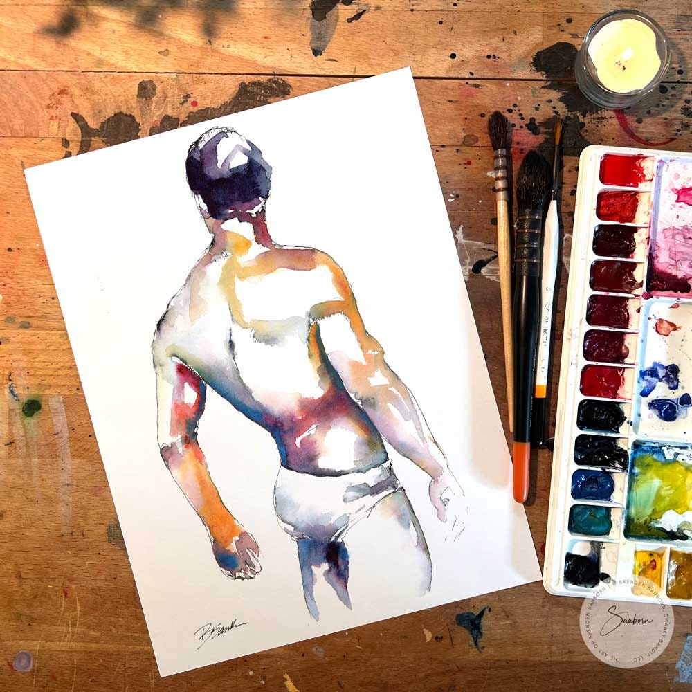 Simple Shades in White Underwear - Original Watercolor Painting