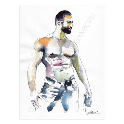 Blue Jeans and Beard - Original Watercolor Painting Artist Brenden Sanborn