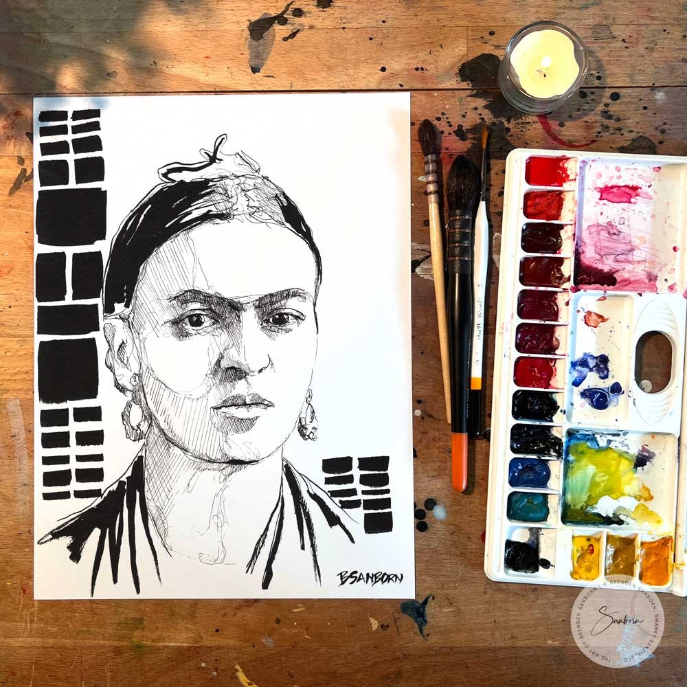 Portrait of Frida Kahlo - Original Ink on Paper