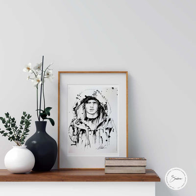 Man with Handsome Eyes in Winter Coat - Original Ink on Paper Artist Brenden Sanborn