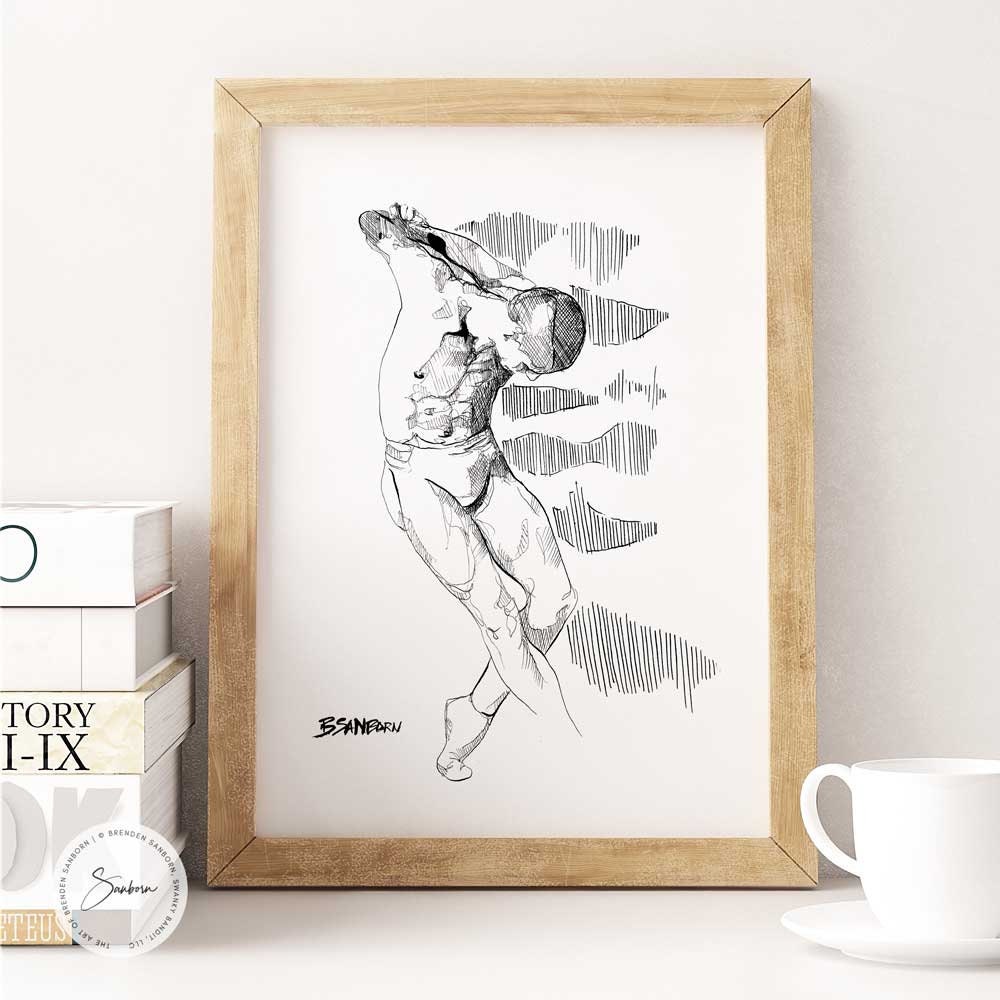 Man Stretching in Tighty Whities - Original Ink on Paper Artist Brenden Sanborn