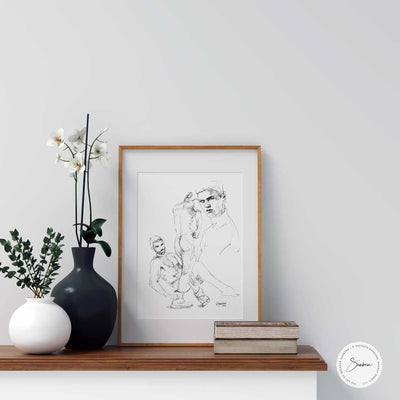 Three Nude Poses of the Handsome Man - Original Ink on Paper Artist Brenden Sanborn