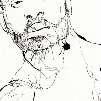 Handsome Bearded Muscle Guy - Original Ink on Paper