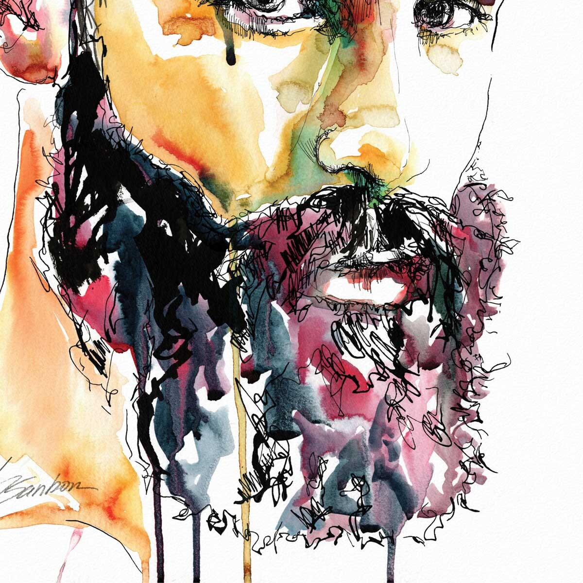 Bearded nude male figure sensual watercolor prints | homoerotic art print | erotica poster | gay artwork | watercolors for sale online