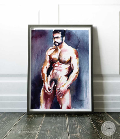 Fully Nude Male Watercolor Erotic Art | Gay Male Art | Full Nude Art | Phallic Art | Unframed Art | Poster Art | Nude Male | Gay Art Print