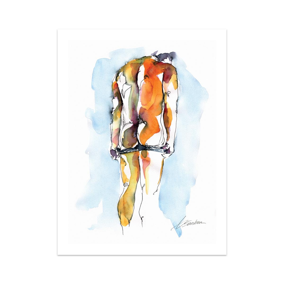 watercolor hanging male figure underwear fetish | gay queer art | wall art paintings | naked men | homoerotic print | erotic painting