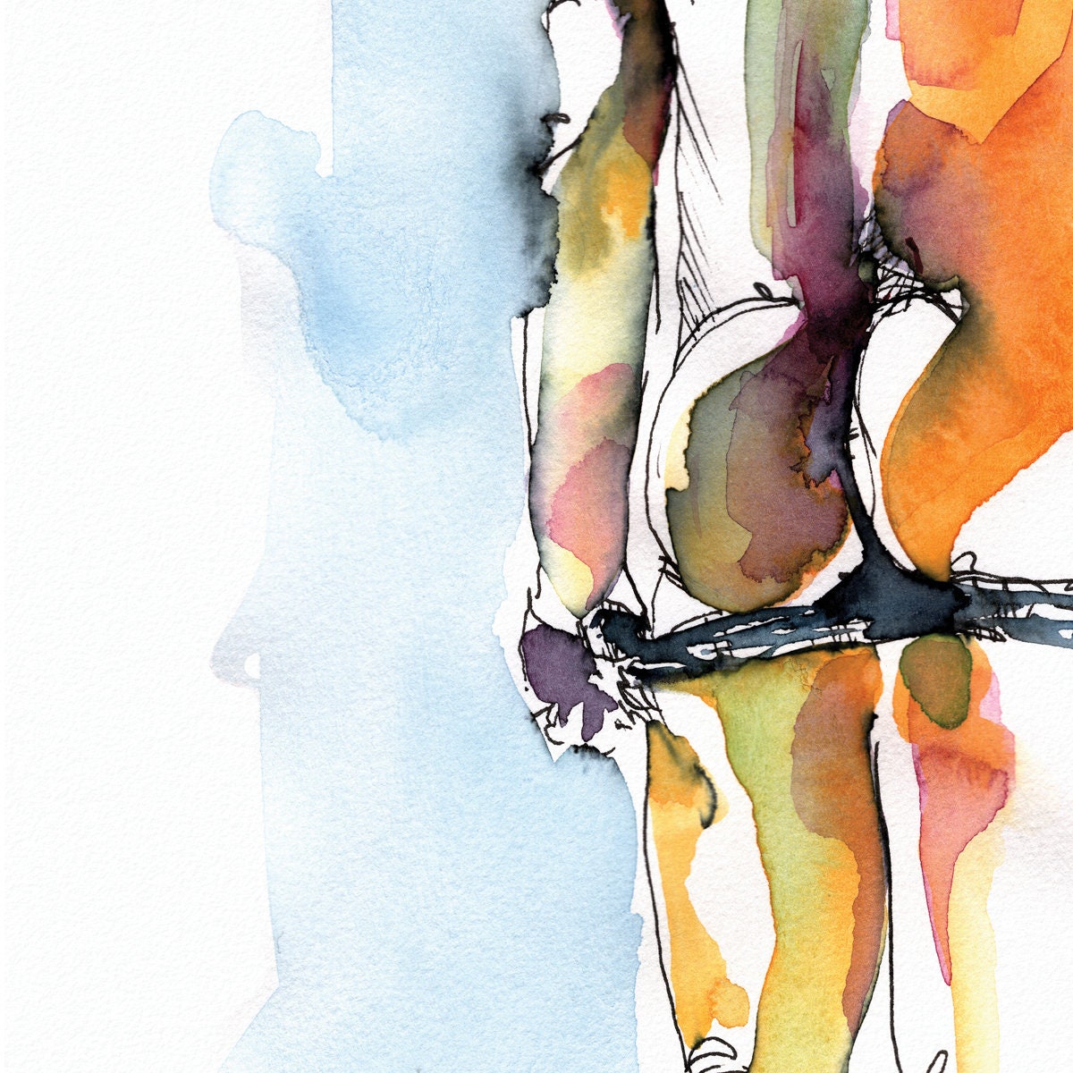watercolor hanging male figure underwear fetish | gay queer art | wall art paintings | naked men | homoerotic print | erotic painting