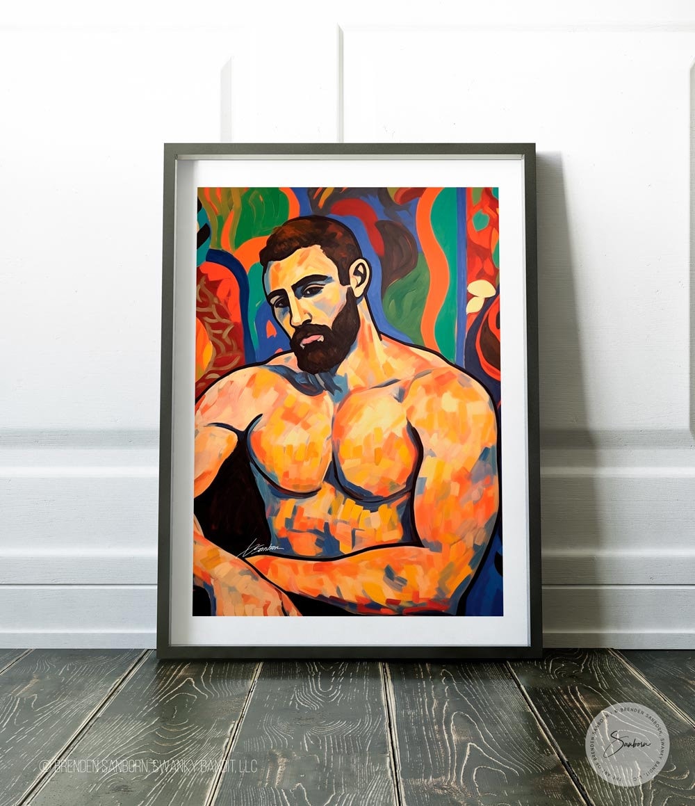 Masculine Gay Art Print, Bold Colorful Bear Community Painting, Queer Artwork, LGBTQ Muscular Man Illustration, Pride Decor, Gay Artwork