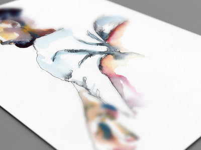 Man Lifting White T Shirt Contemporary Style - Original watercolor Artist Brenden Sanborn