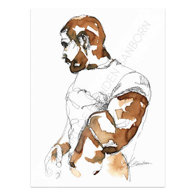 Man lifting his White T-shirt - Original Coffee Art Artist Brenden Sanborn