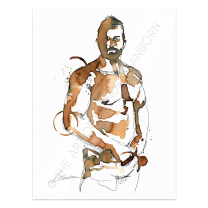 Sensual Male Figure Reaching in Pants - Original Coffee Art