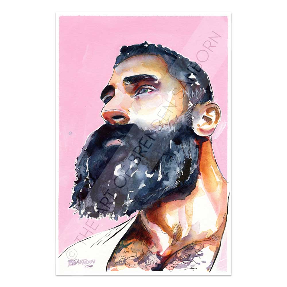 Bearded Man Erotica Original Watercolor Gay Art by Brenden Sanborn