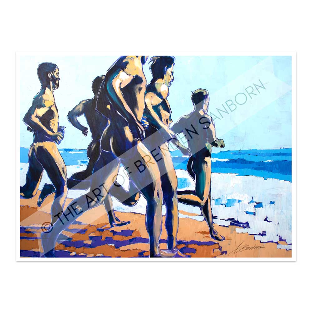 Peaches on the Beach - Male Runners Nude - Original Acrylic Painting