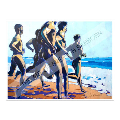Peaches on the Beach - Male Runners Nude - Original Acrylic Painting Artist Brenden Sanborn