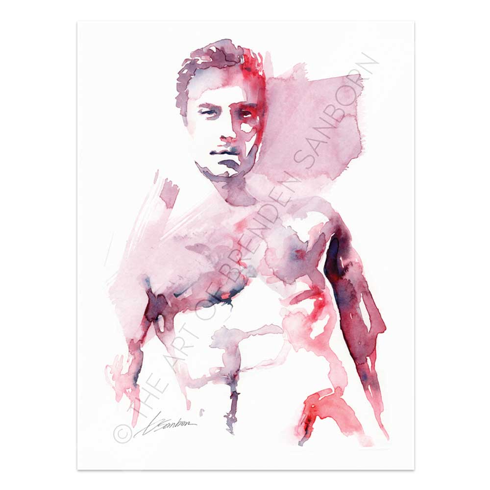 Shirtless Male Model with Dapper Eyes - Original Watercolor Painting